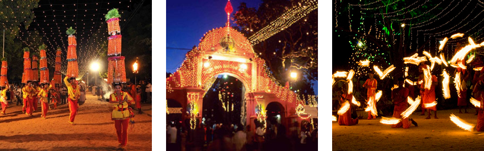 Banner displaying the light decoration and fire shows in Kataragama